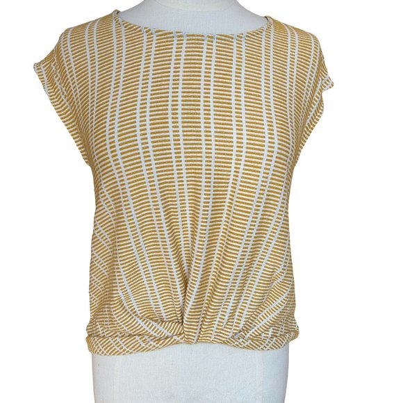 Anthropologie W5 Mustard Cream Striped Twist Bottom Top Blouse-L - Picture 4 of 10